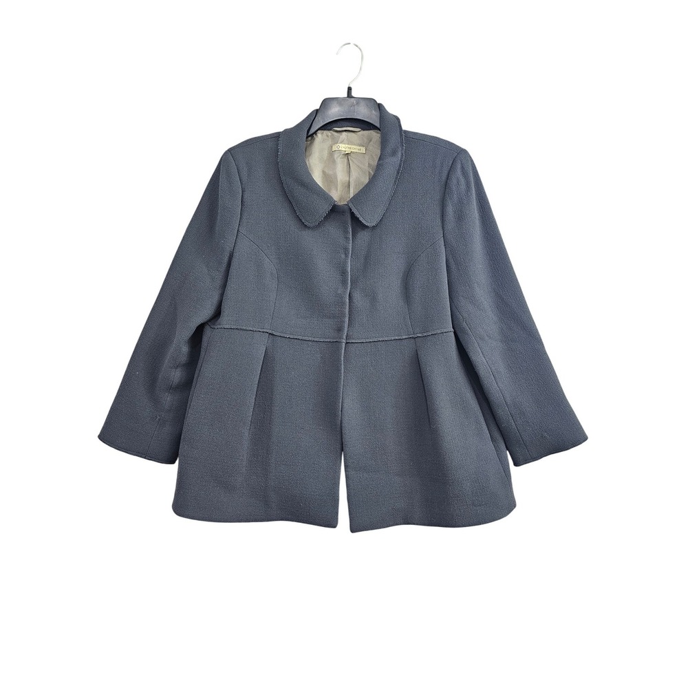 L'Autre Chose Wool Coat Women 48 Gray Solid Peter Pan Collar Peplum Made Italy
